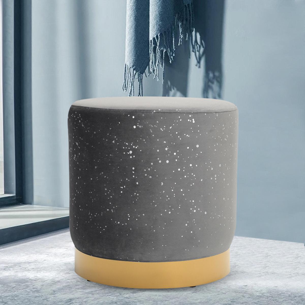 Velvet Accent Round Stool Bedroom Dressing Chair Guest Seat Vanity Footstool - Grey – image 8