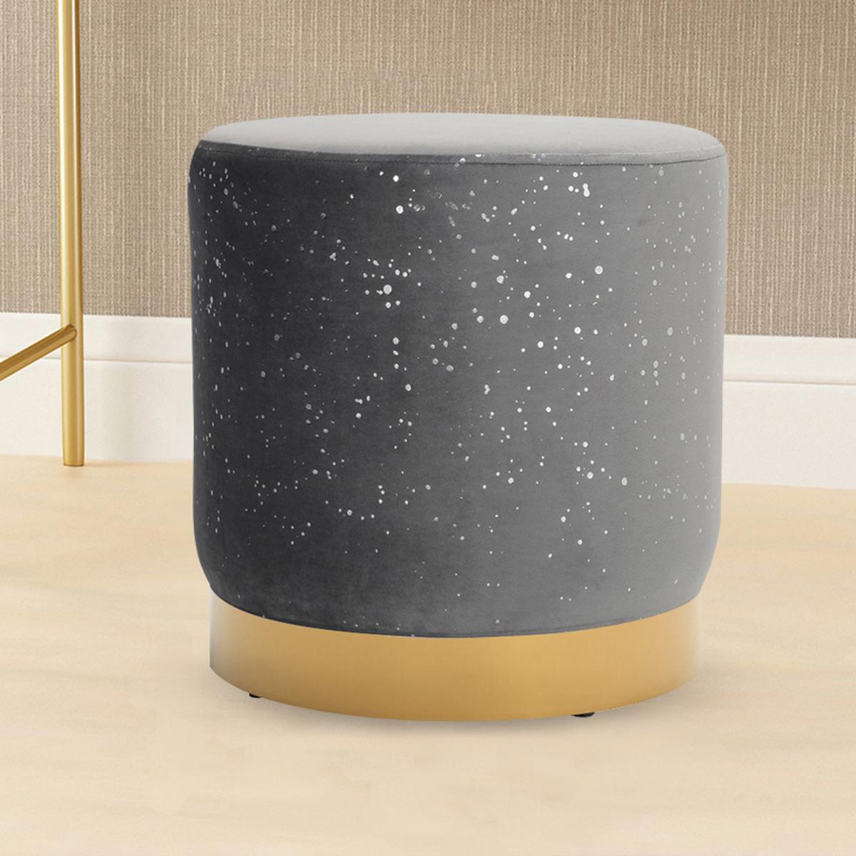 Velvet Accent Round Stool Bedroom Dressing Chair Guest Seat Vanity Footstool - Grey – image 9