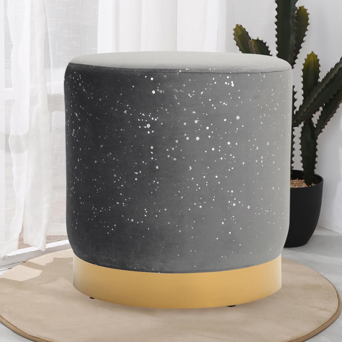 Velvet Accent Round Stool Bedroom Dressing Chair Guest Seat Vanity Footstool - Grey – image 1