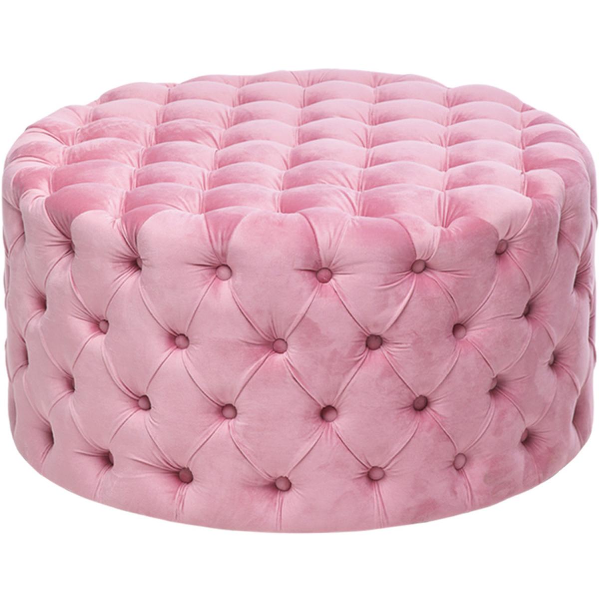 Velvet Round Buttoned Footstool - Grey-Pink / 92cm – image 2