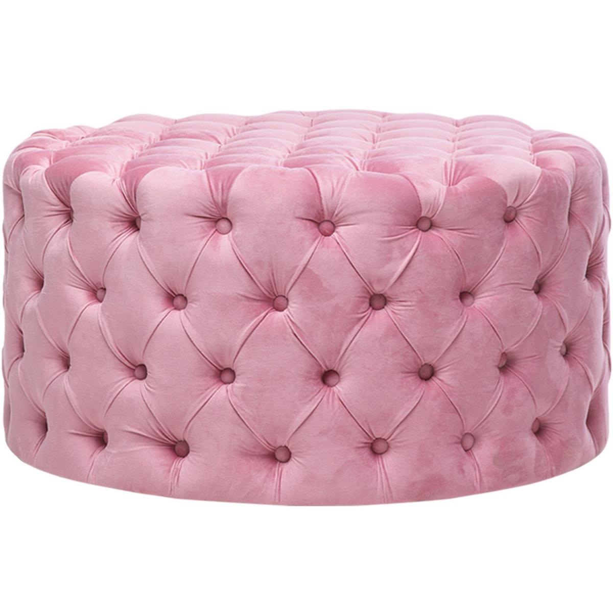 Velvet Round Buttoned Footstool - Grey-Pink / 92cm – image 3
