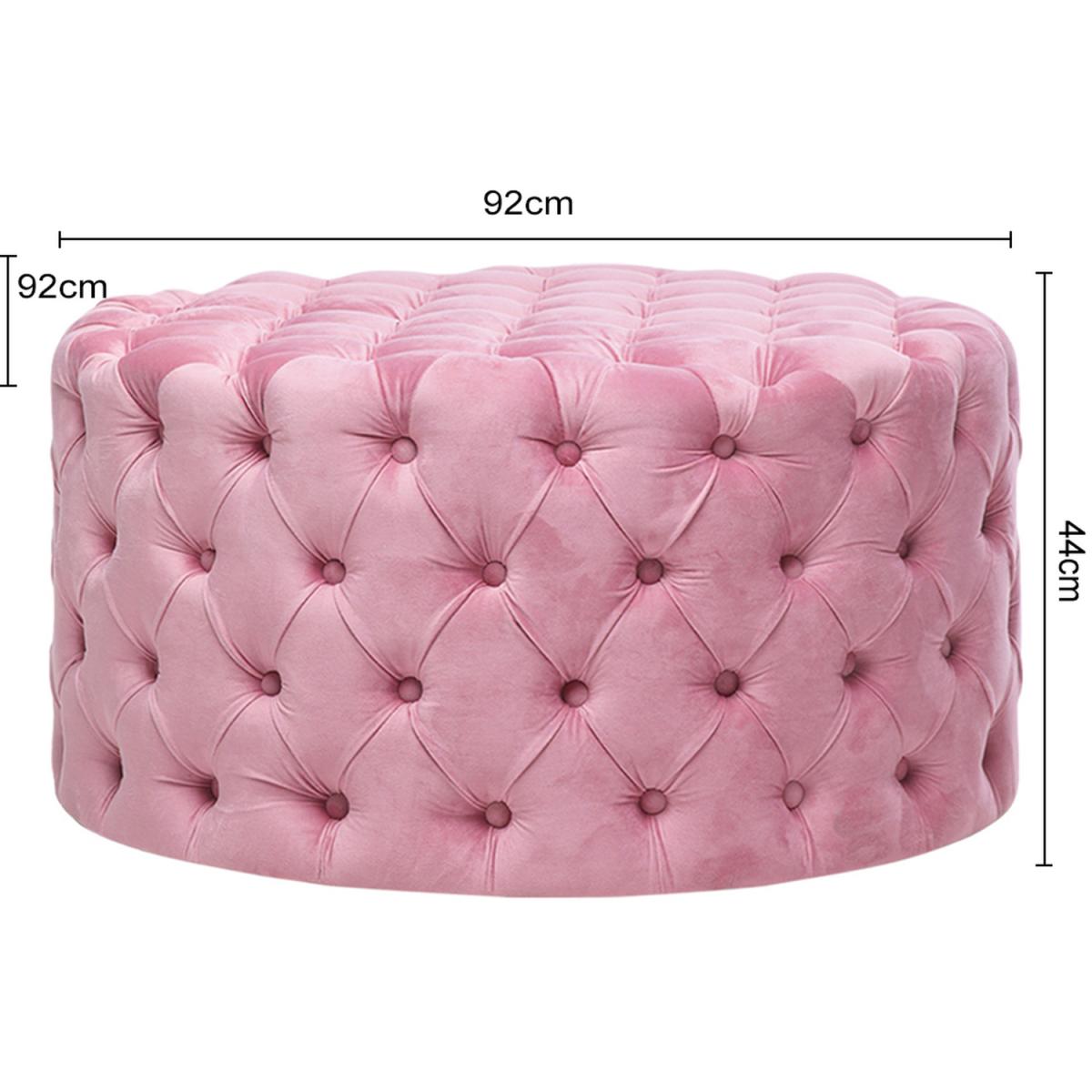 Velvet Round Buttoned Footstool - Grey-Pink / 92cm – image 5