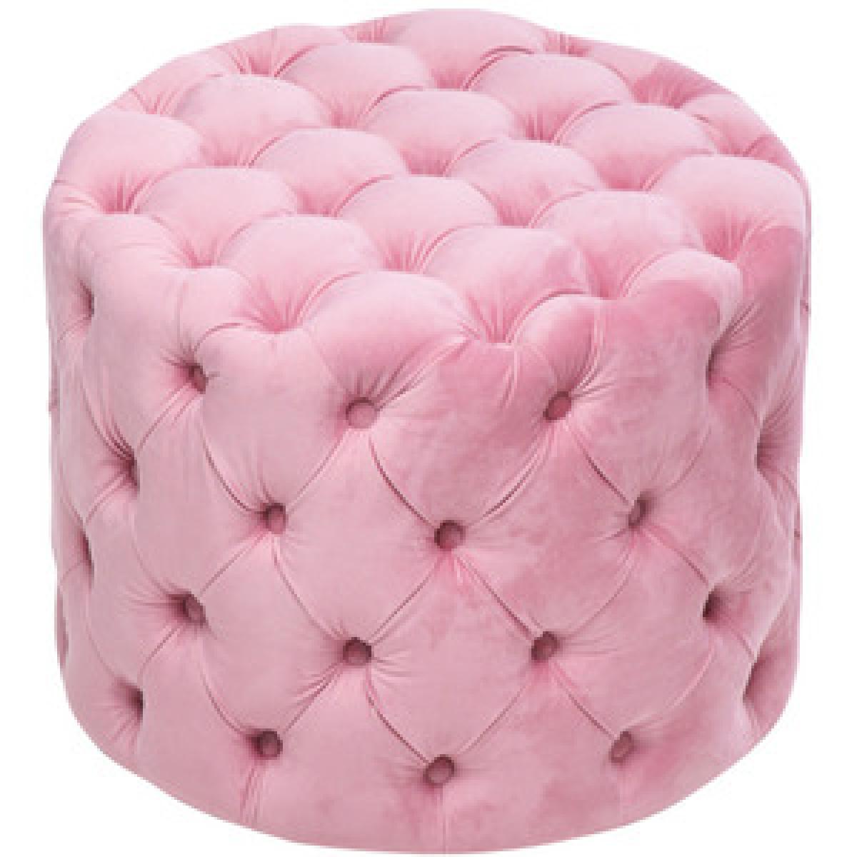 Velvet Round Buttoned Footstool - Grey-Pink / 92cm – image 8
