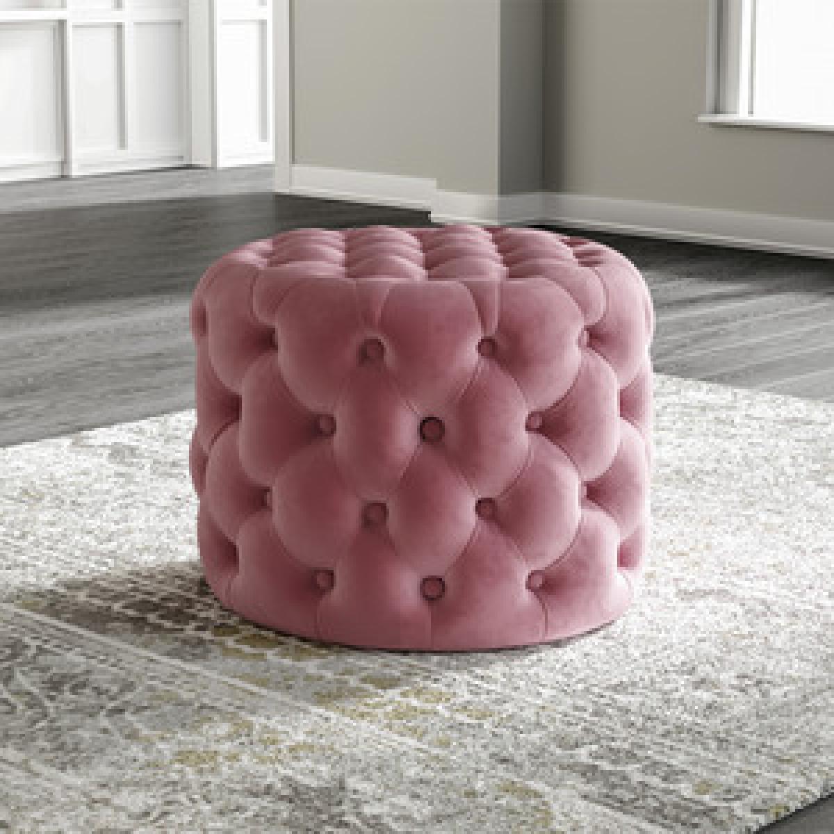 Velvet Round Buttoned Footstool - Grey-Pink / 92cm – image 10