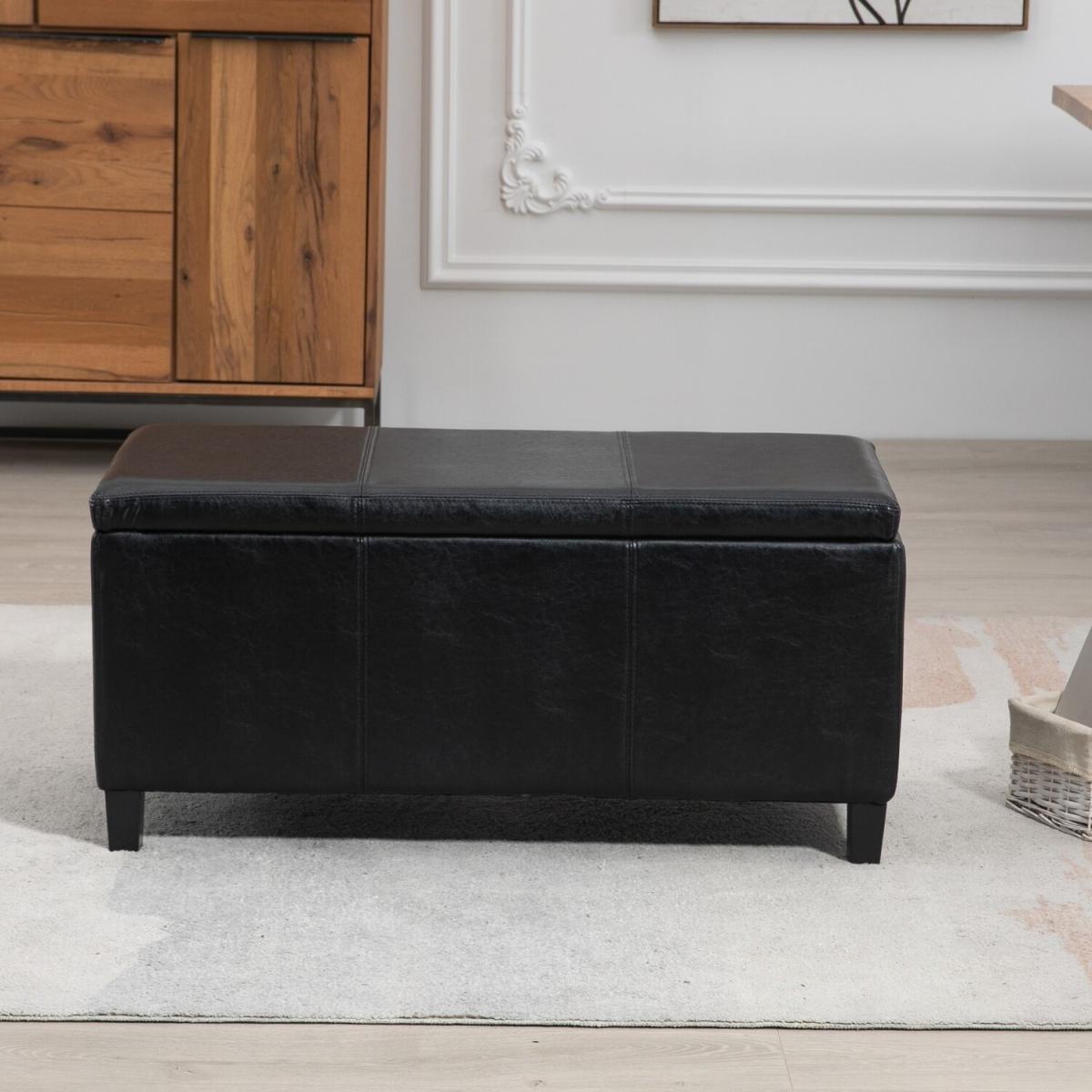 Davenport Bonded Leather Storage Ottoman - Black – image 1