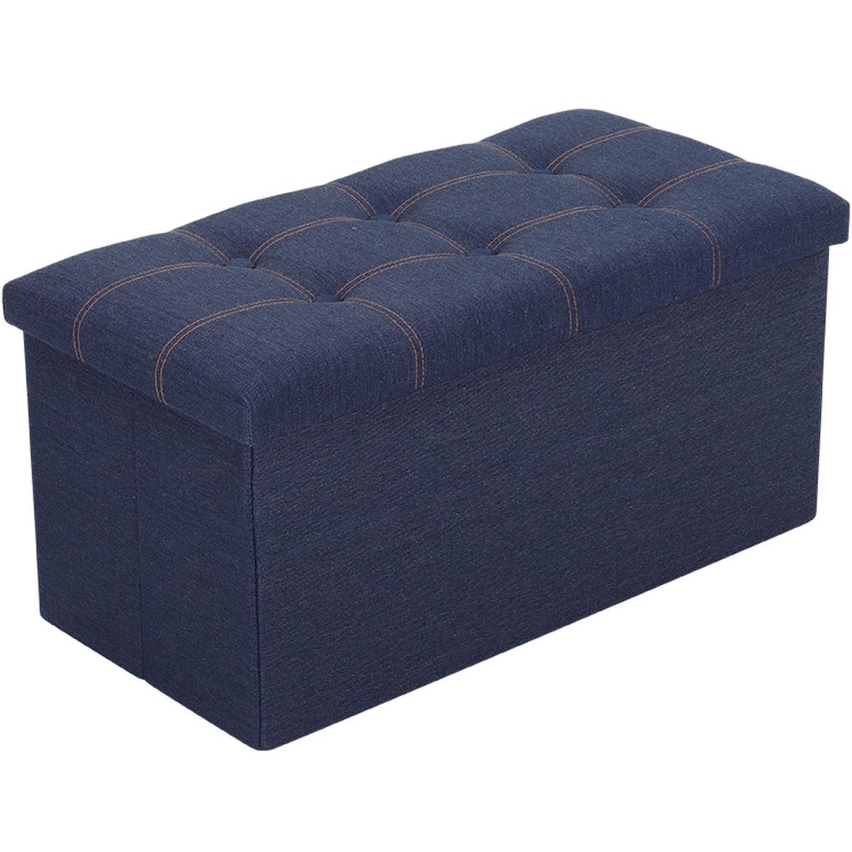 Denim Fabric Ottoman Storage Box - Blue – image 2