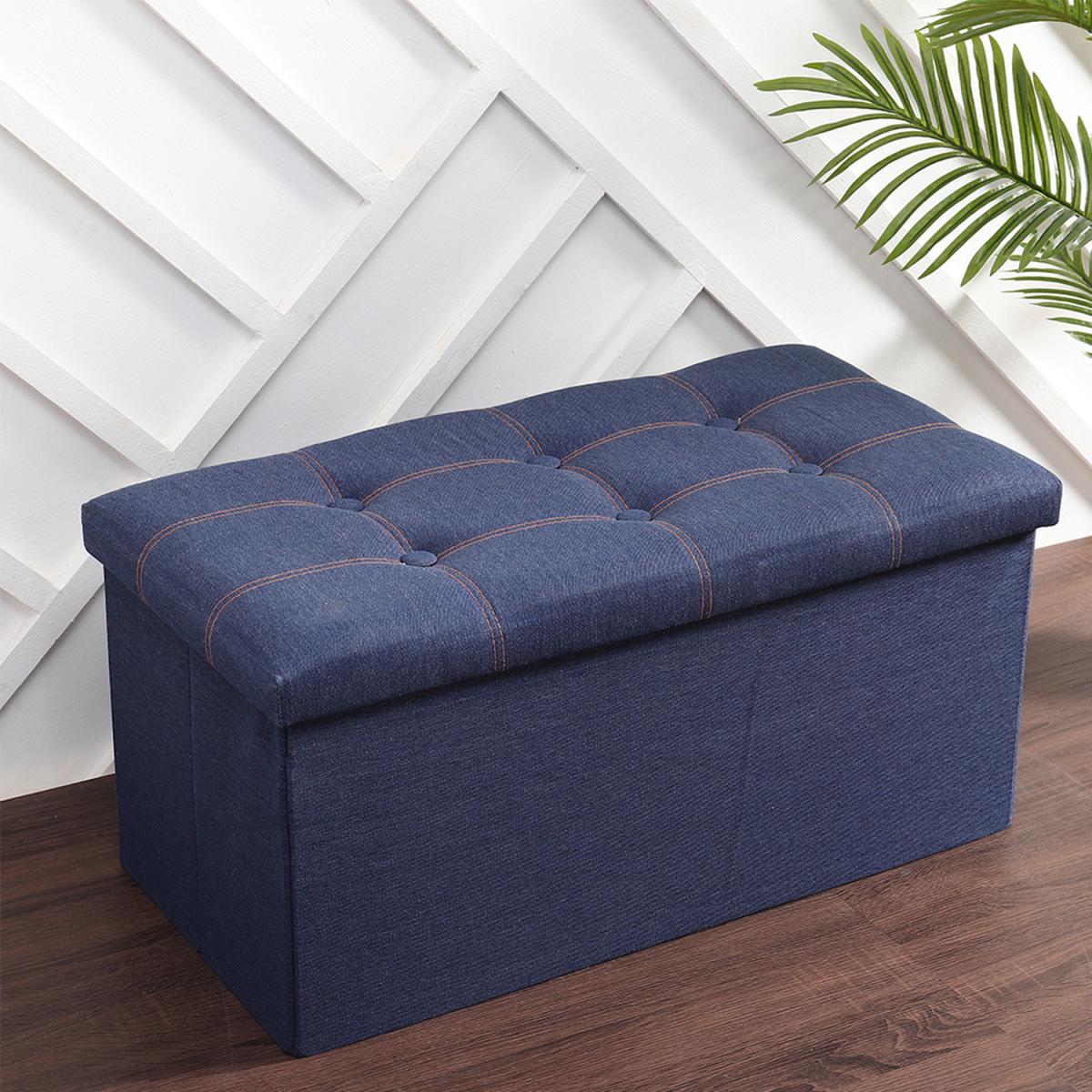 Denim Fabric Ottoman Storage Box - Blue – image 1