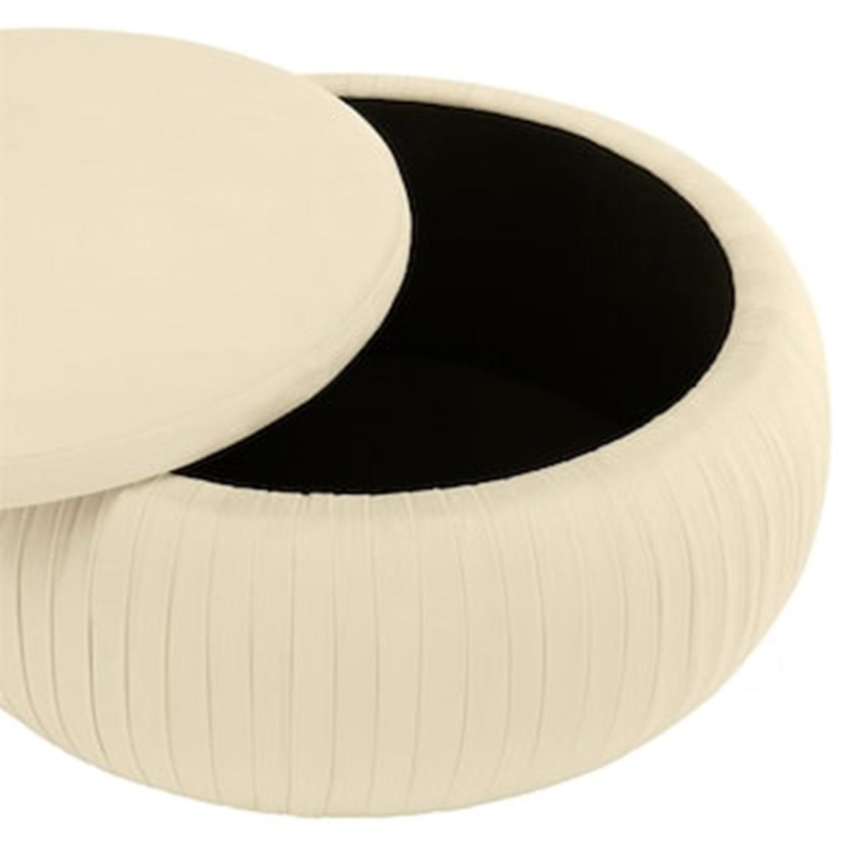 Large Sapphire Round Cream Velvet Storage Ottoman Pouffe - Cream – image 2