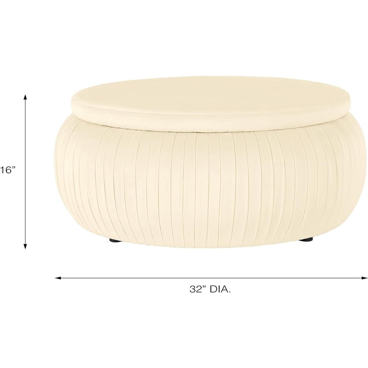 Large Sapphire Round Cream Velvet Storage Ottoman Pouffe - Cream – image 3
