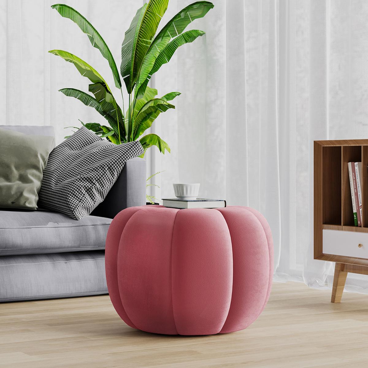Pumpkin shaped Upholstered Footstool - Pink / 45cm – image 13
