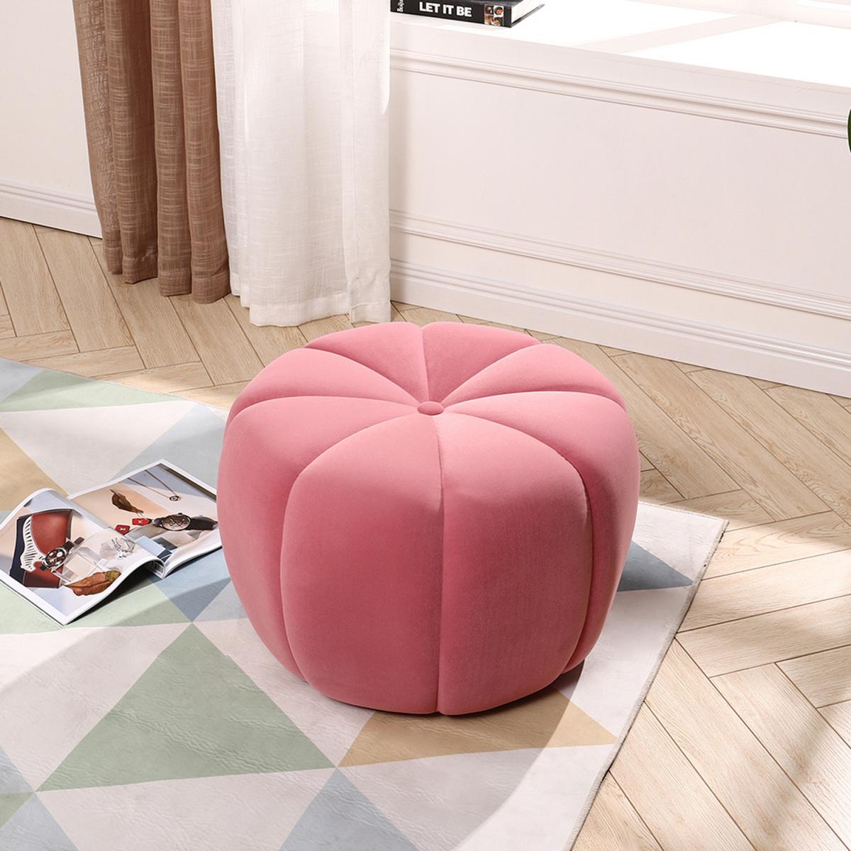 Pumpkin shaped Upholstered Footstool - Pink / 45cm – image 34