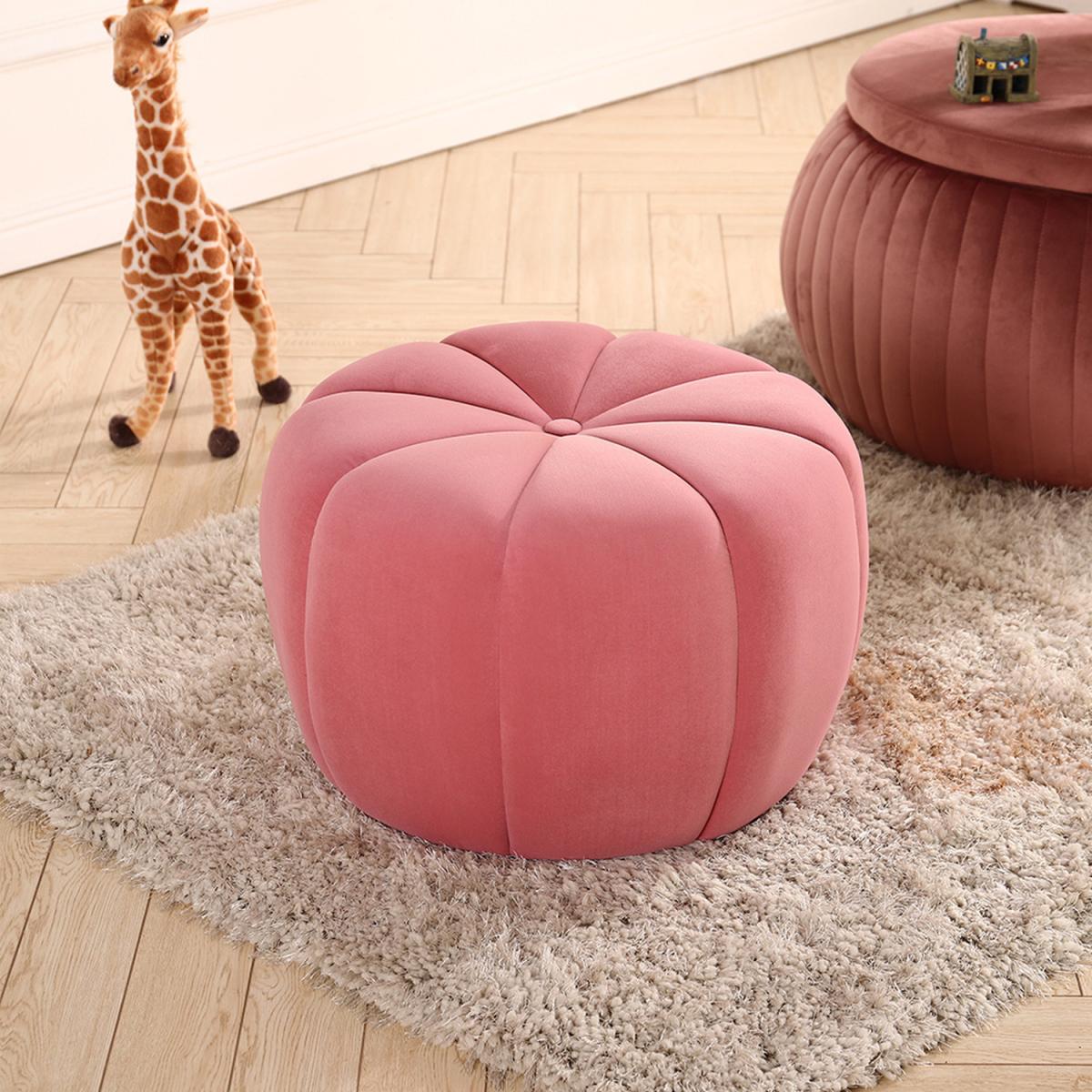 Pumpkin shaped Upholstered Footstool - Pink / 45cm – image 36