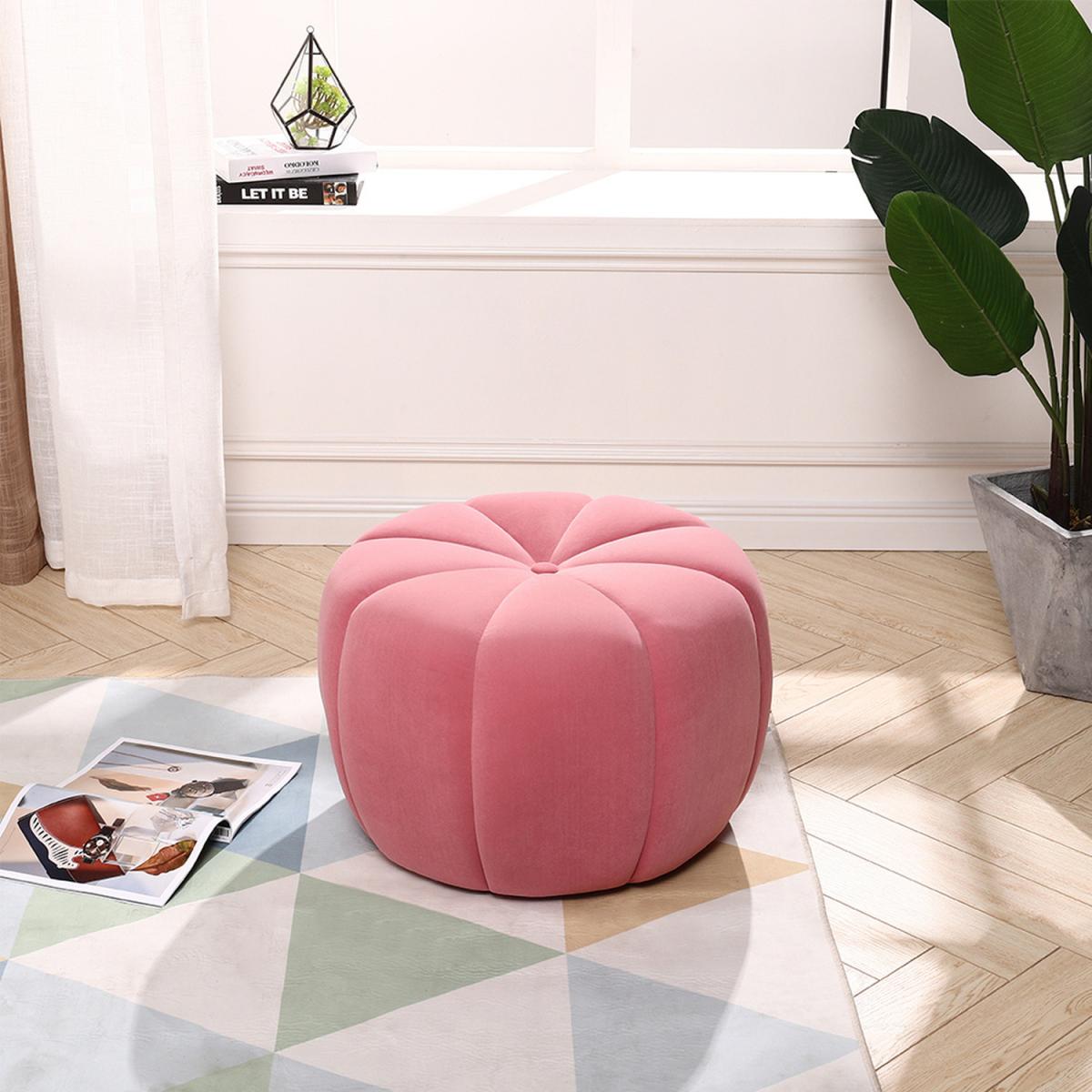 Pumpkin shaped Upholstered Footstool - Pink / 45cm – image 6