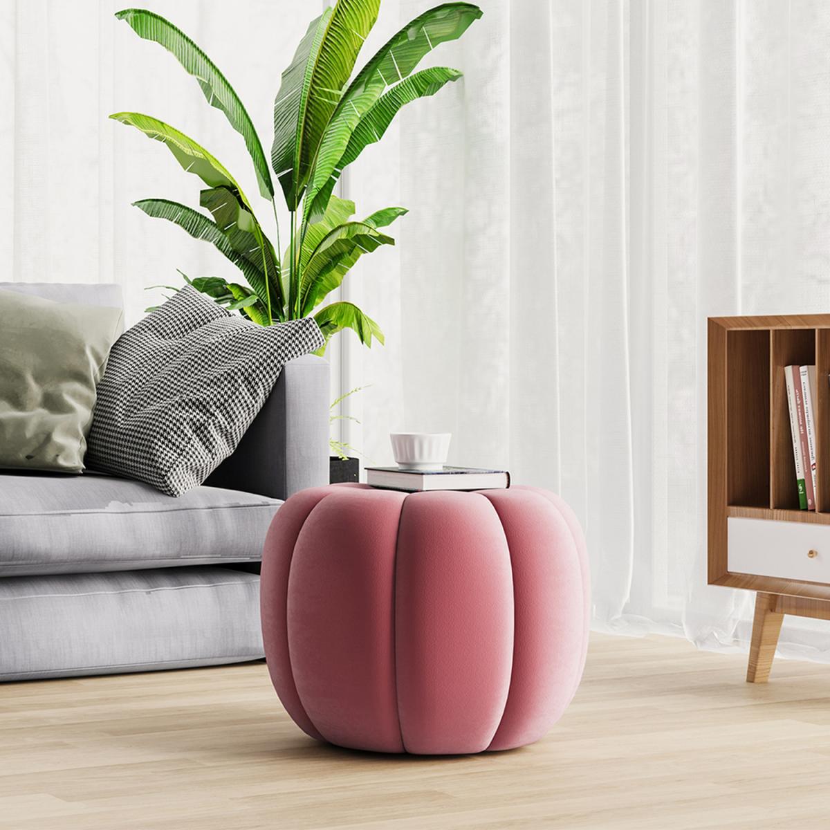 Pumpkin shaped Upholstered Footstool - Pink / 45cm – image 9