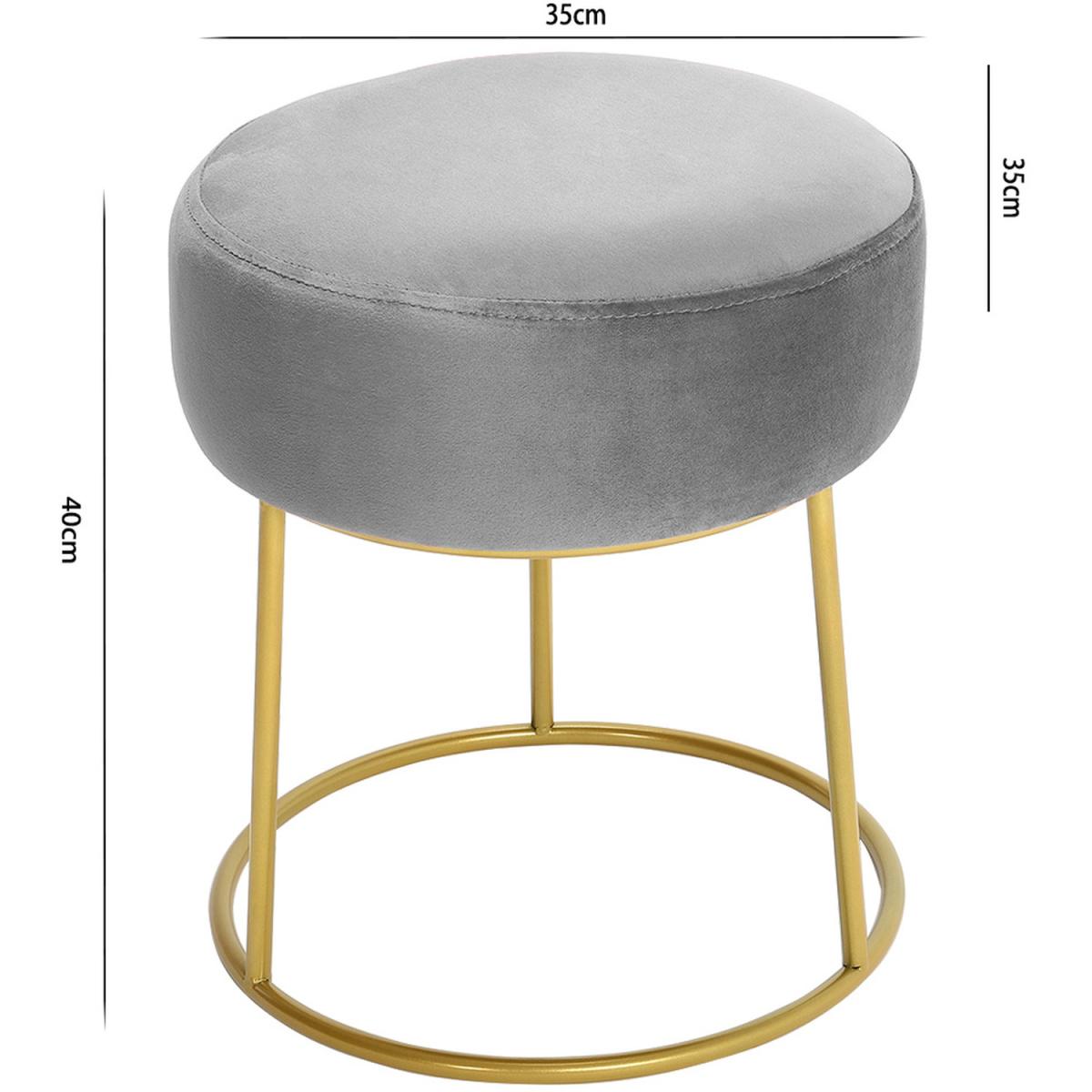 Velvet Round Ottoman Footstool Footrest With Gold Metal Stand - Grey – image 4