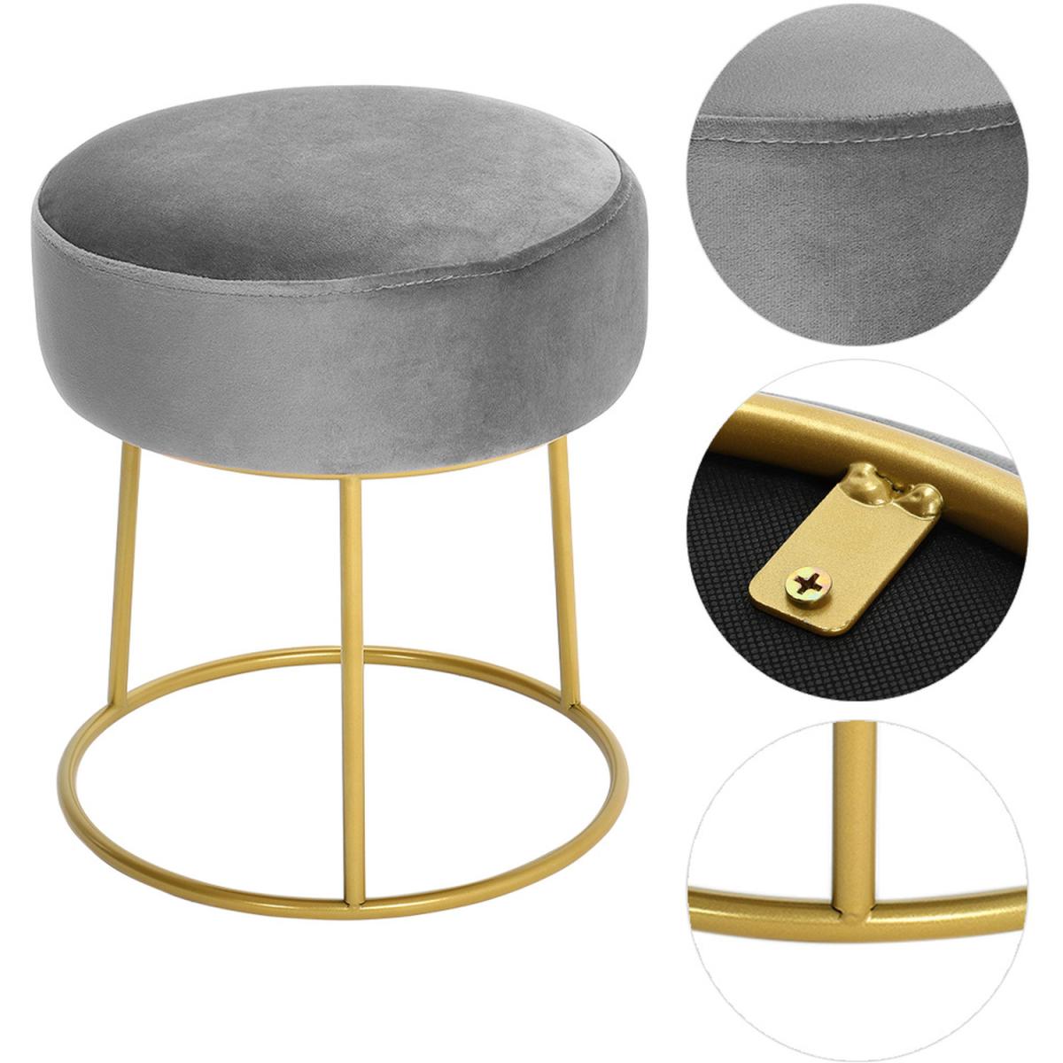 Velvet Round Ottoman Footstool Footrest With Gold Metal Stand - Grey – image 5