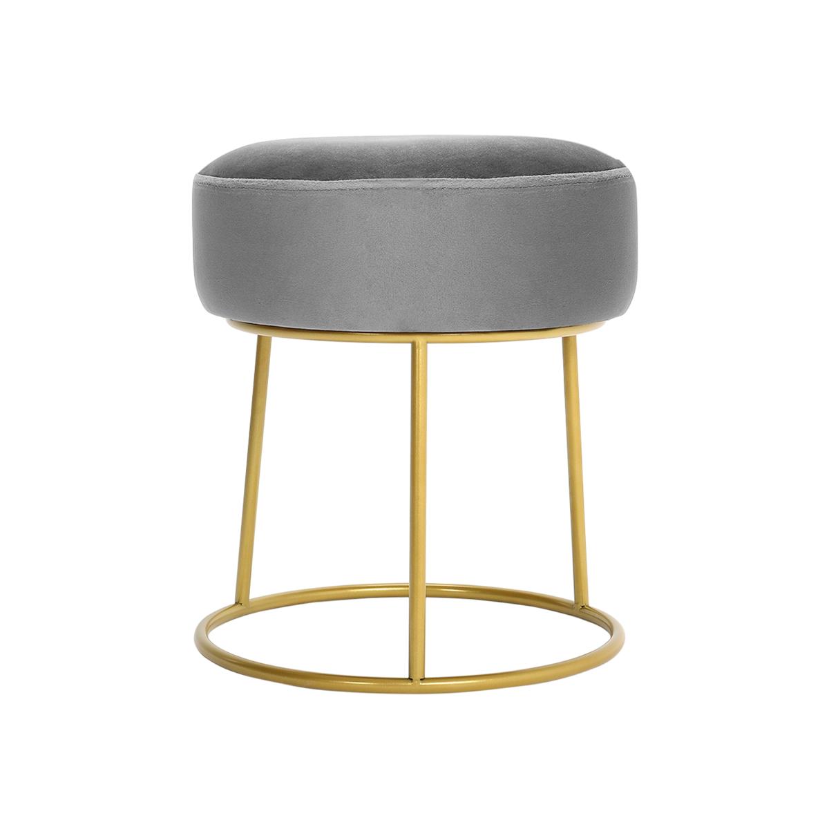 Velvet Round Ottoman Footstool Footrest With Gold Metal Stand - Grey – image 1