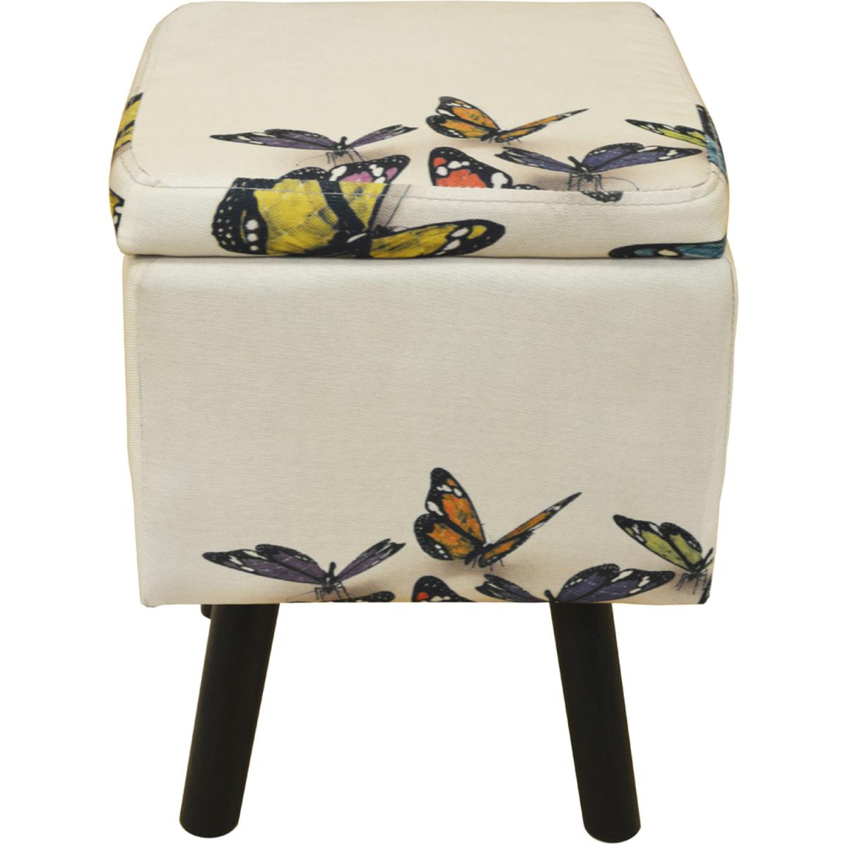 BUTTERFLY - Contemporary Retro Square Padded Storage Stool - Cream  Multi - Black / Cream / Multi-coloured – image 2