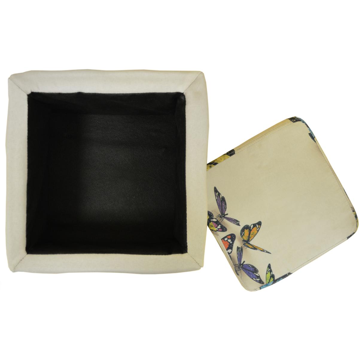 BUTTERFLY - Contemporary Retro Square Padded Storage Stool - Cream  Multi - Black / Cream / Multi-coloured – image 3