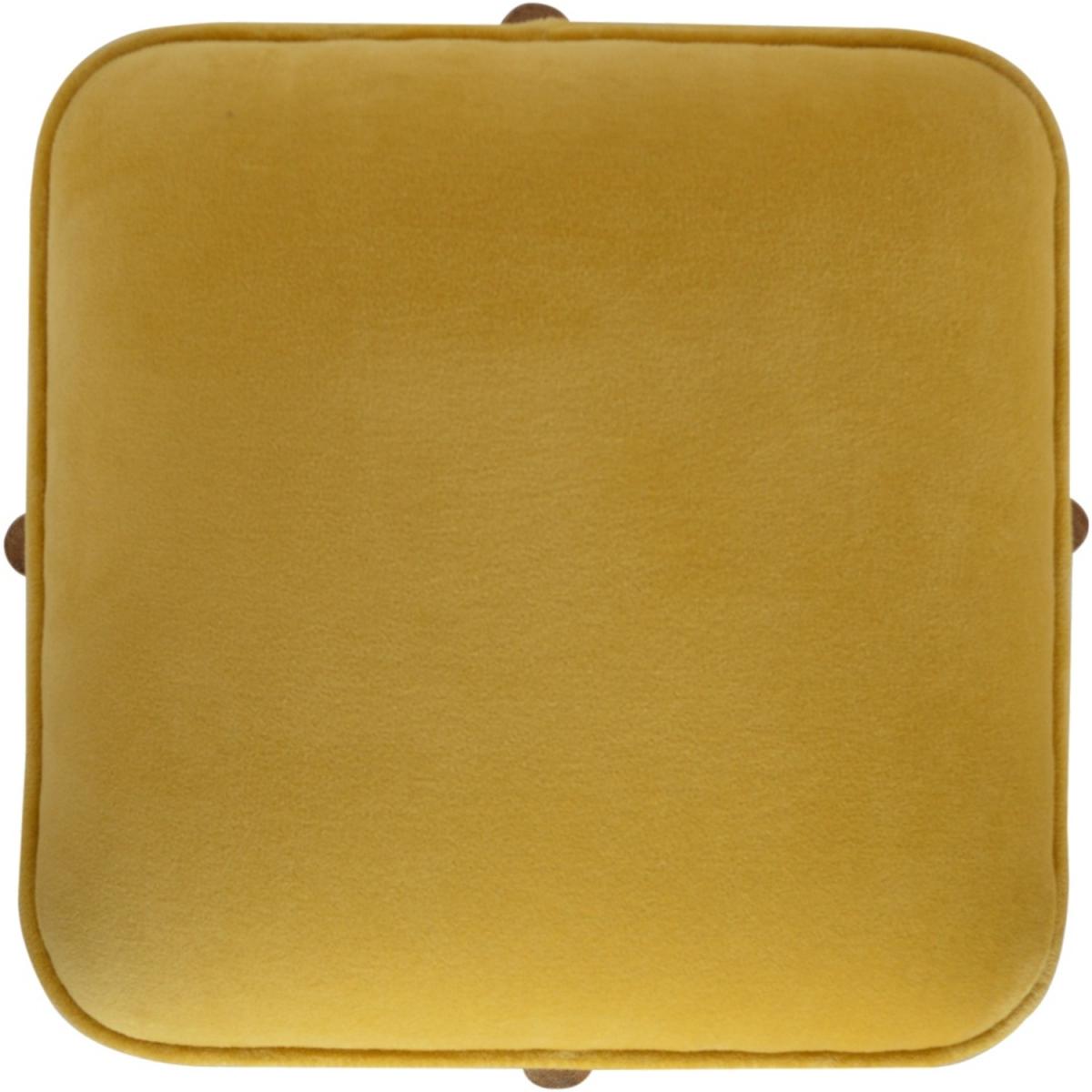 Modern Hand Crafted Mustard Velvet Footstool with Solid Wood Legs - Yellow – image 5