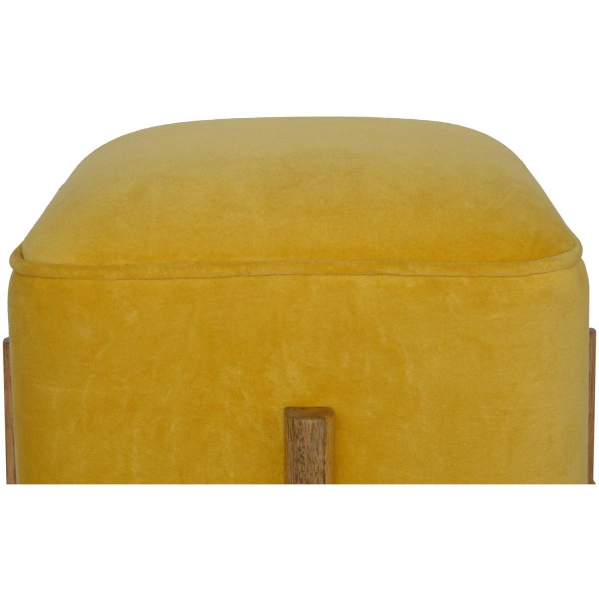 Modern Hand Crafted Mustard Velvet Footstool with Solid Wood Legs - Yellow – image 6