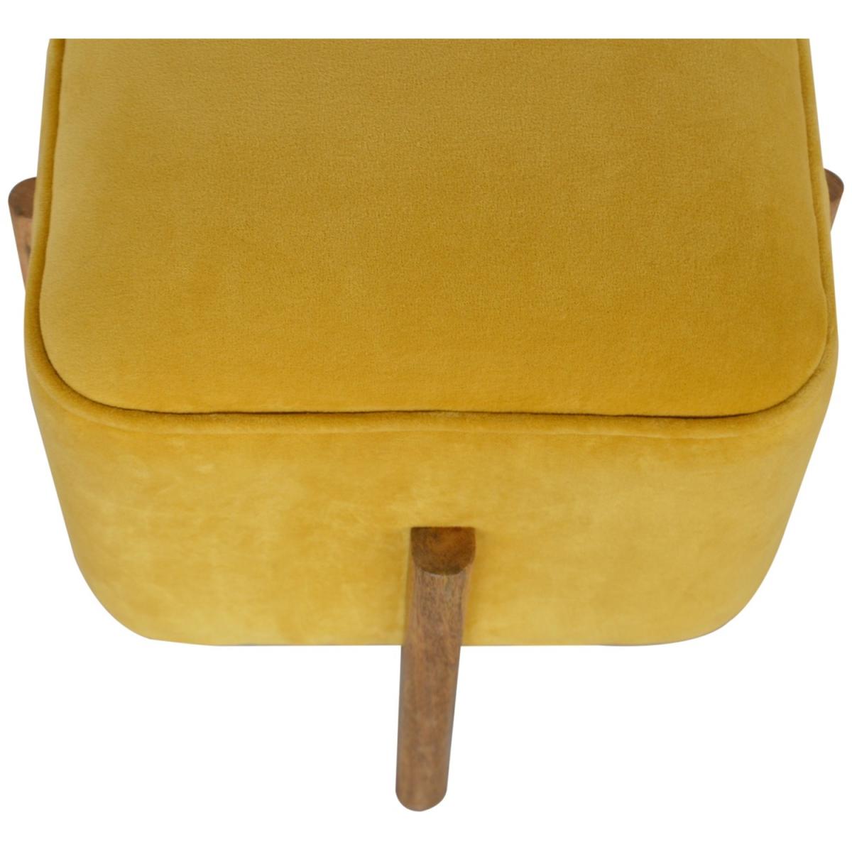 Modern Hand Crafted Mustard Velvet Footstool with Solid Wood Legs - Yellow – image 7