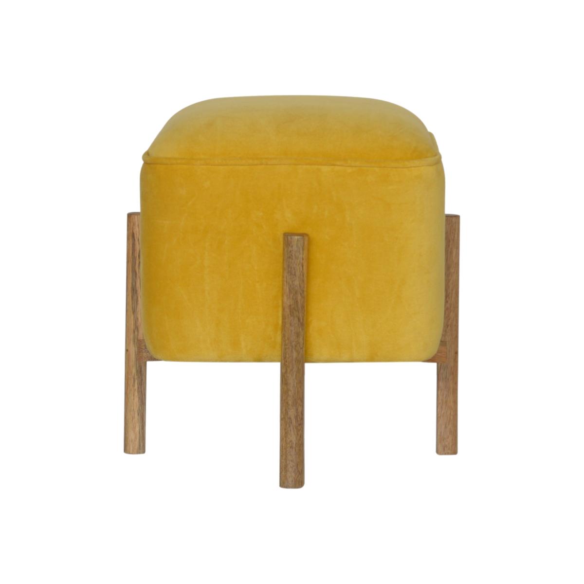 Modern Hand Crafted Mustard Velvet Footstool with Solid Wood Legs - Yellow – image 1