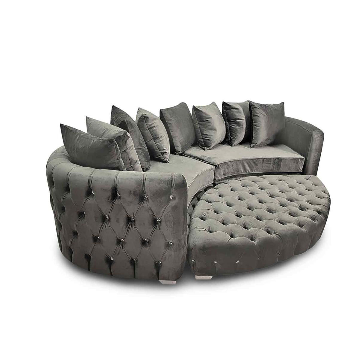 Colan Large Sofa Velour Velvet Fabric with Footstool - Grey – image 2