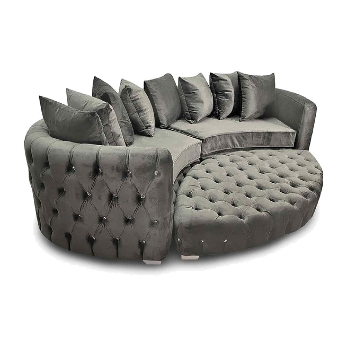 Colan Large Sofa Velour Velvet Fabric with Footstool - Grey – image 1