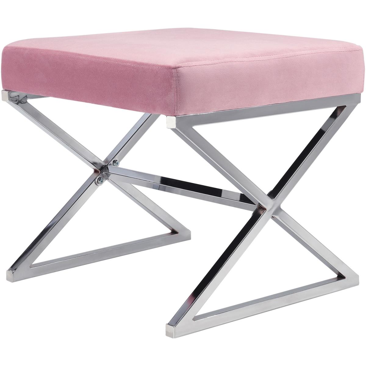 Square Velvet Fabric Ottoman - Pink – image 2