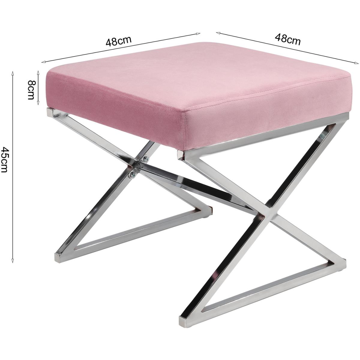 Square Velvet Fabric Ottoman - Pink – image 3