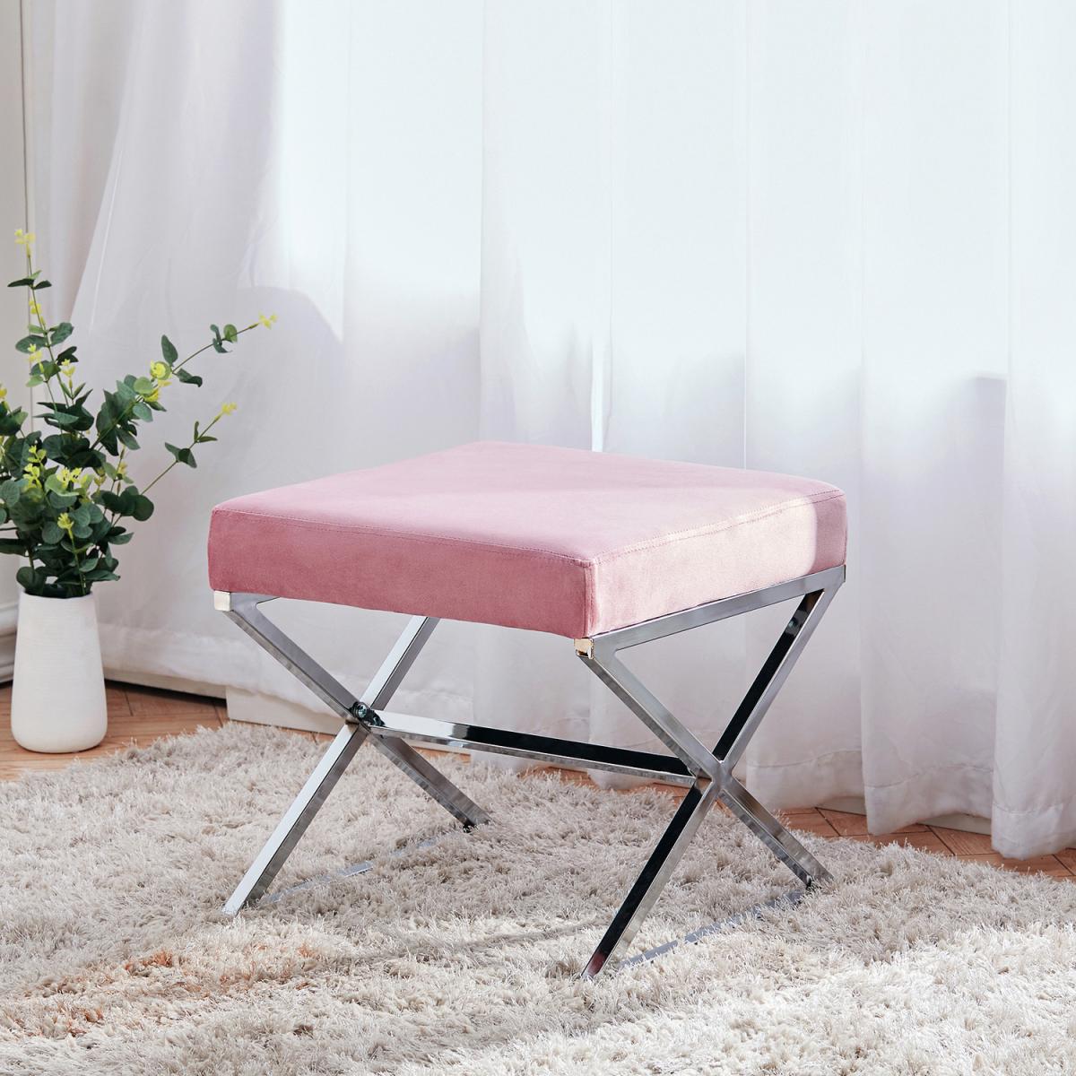 Square Velvet Fabric Ottoman - Pink – image 5