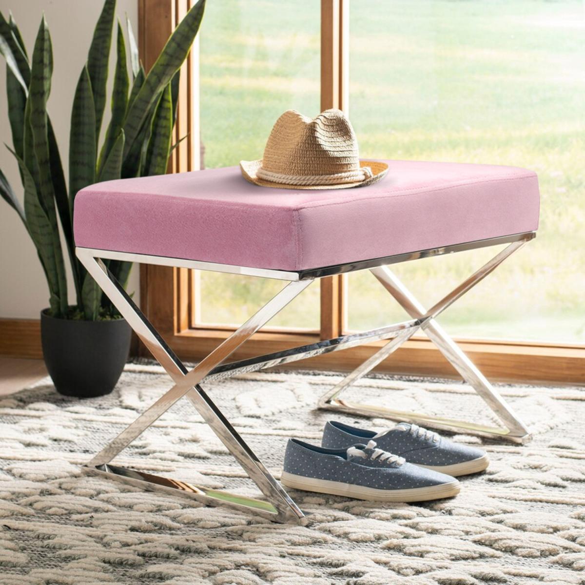 Square Velvet Fabric Ottoman - Pink – image 1
