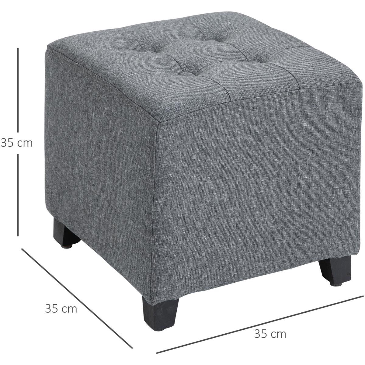Linen Look Square Ottoman Footstool with Button Tufts - Brown – image 3