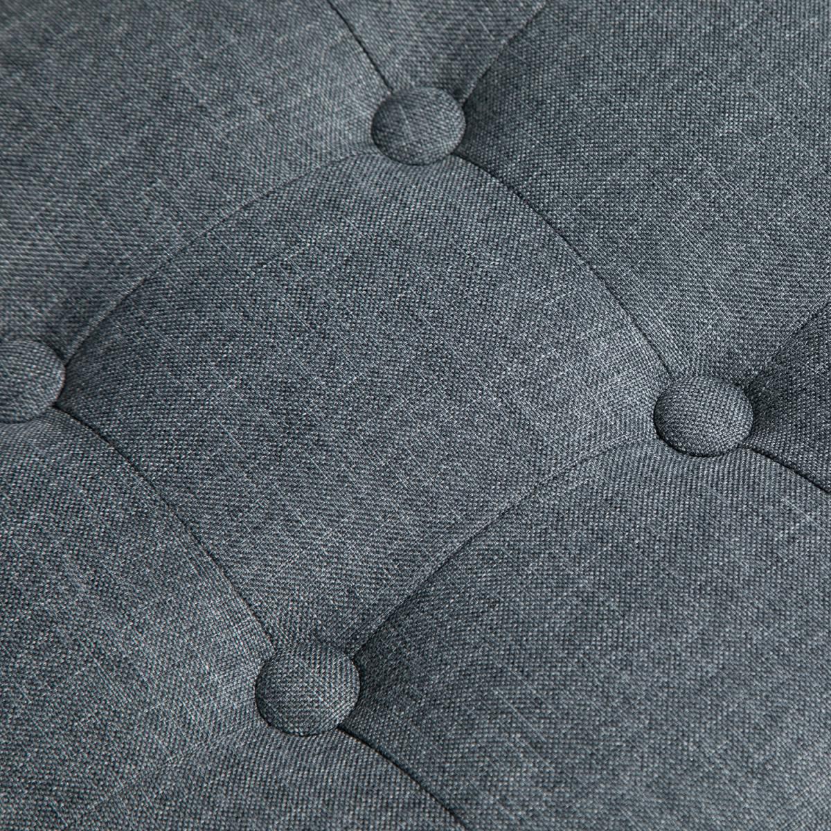 Linen Look Square Ottoman Footstool with Button Tufts - Brown – image 6