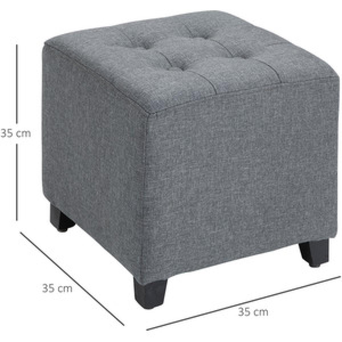 Linen Look Square Ottoman Footstool with Button Tufts - Brown – image 8