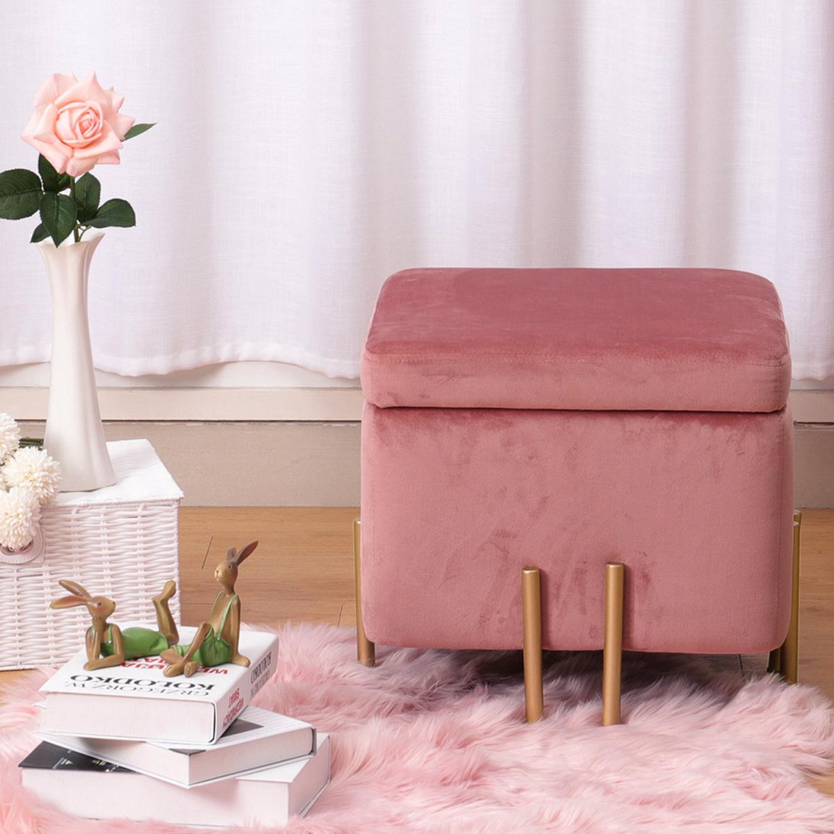 Square Velvet Footstool - Pink – image 2
