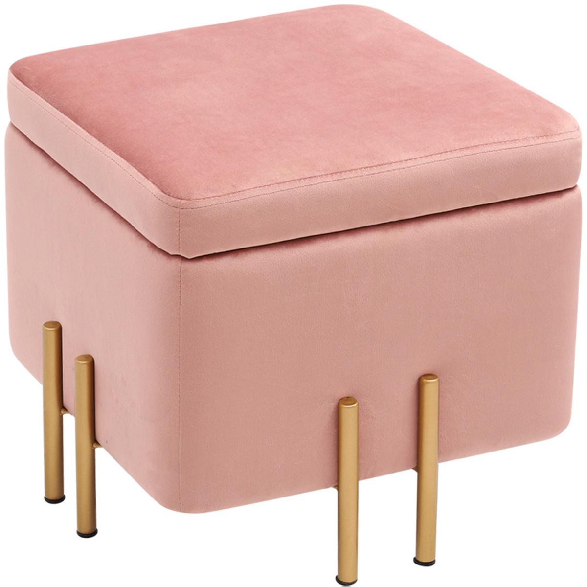 Square Velvet Footstool - Pink – image 3