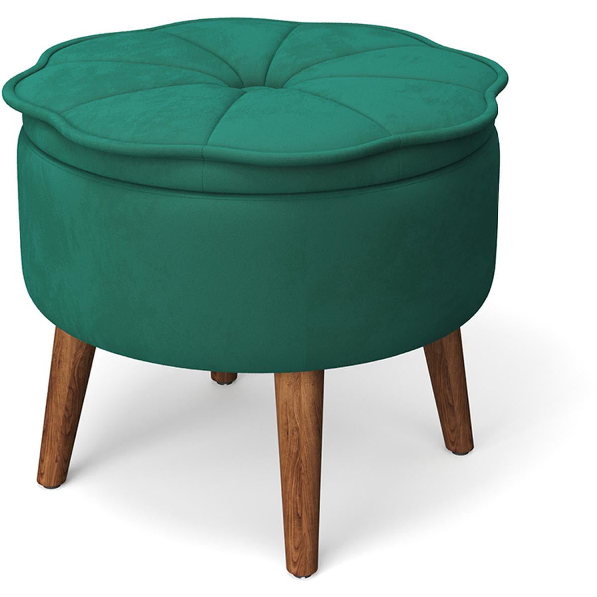 Round Tufted Storage Ottoman Foot Rest Vanity Seat With Petaloid Lid Green - Green – image 3