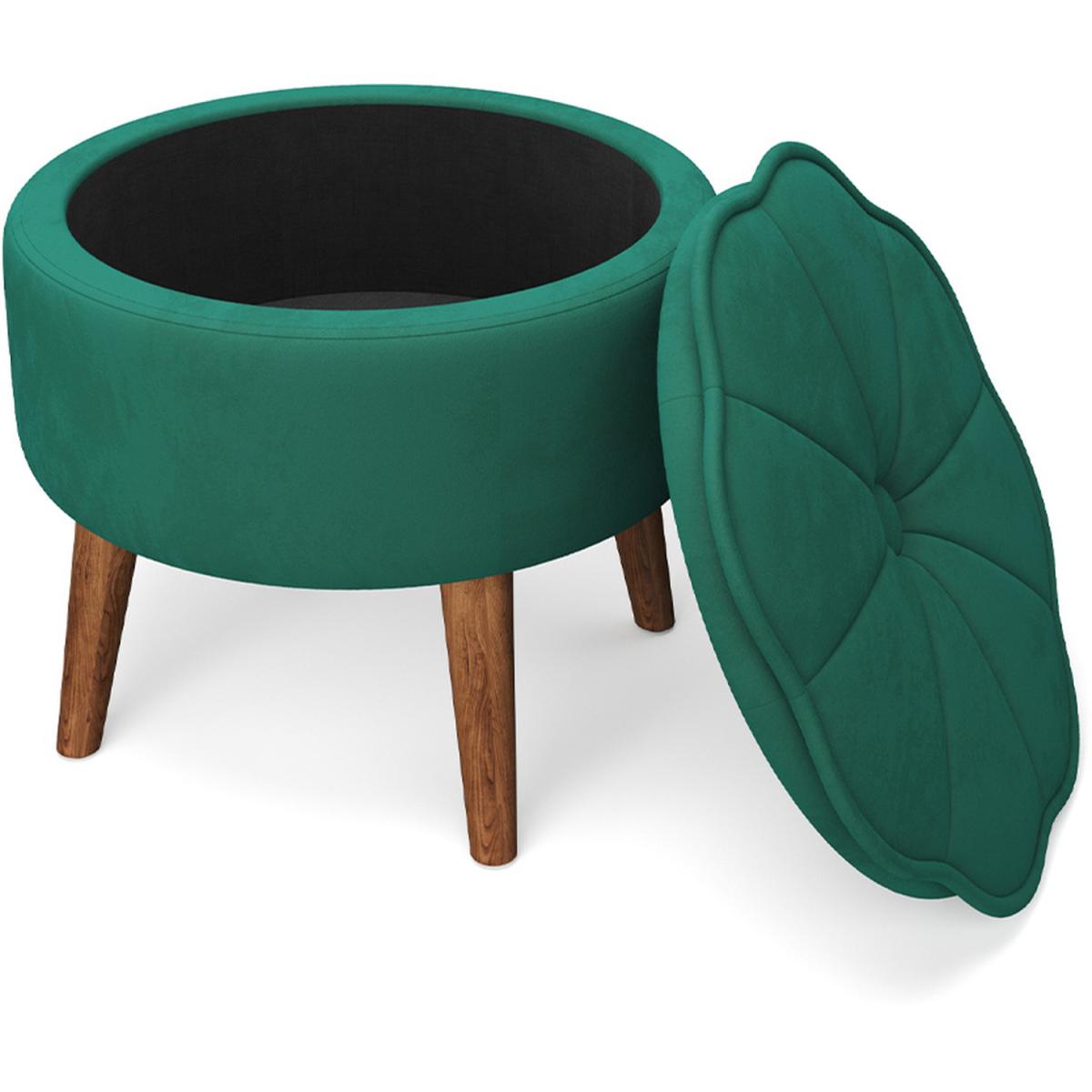 Round Tufted Storage Ottoman Foot Rest Vanity Seat With Petaloid Lid Green - Green – image 5