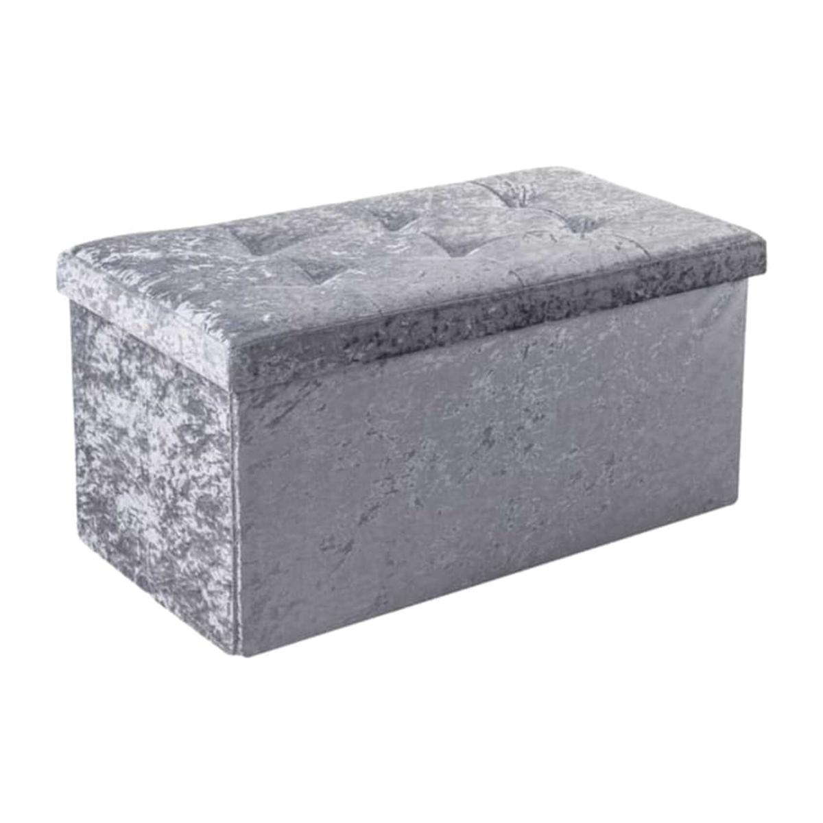 Crushed Velvet Ottoman Storage Box - Grey