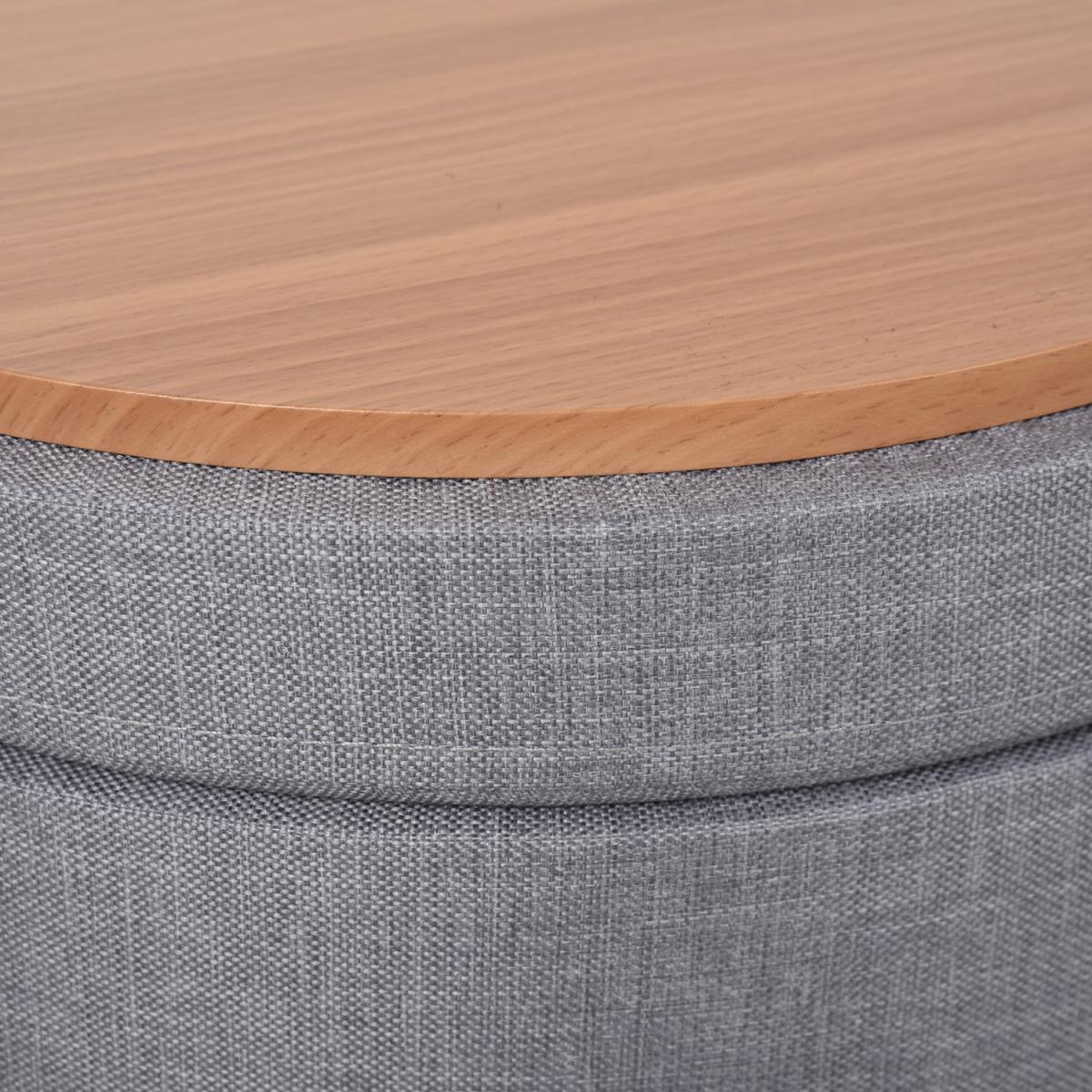 Round Linen Look Storage Ottoman Footstool - Grey – image 2