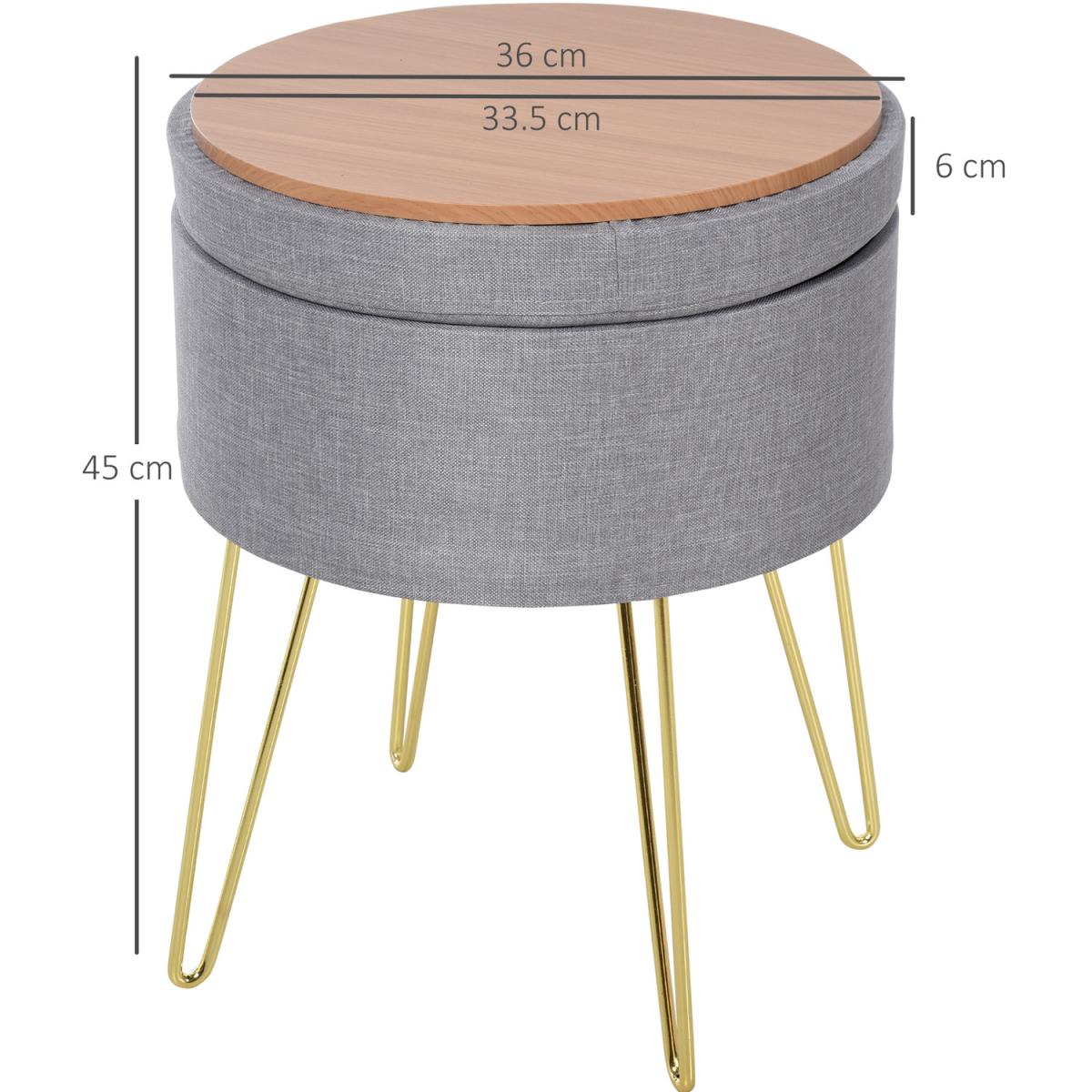 Round Linen Look Storage Ottoman Footstool - Grey – image 3