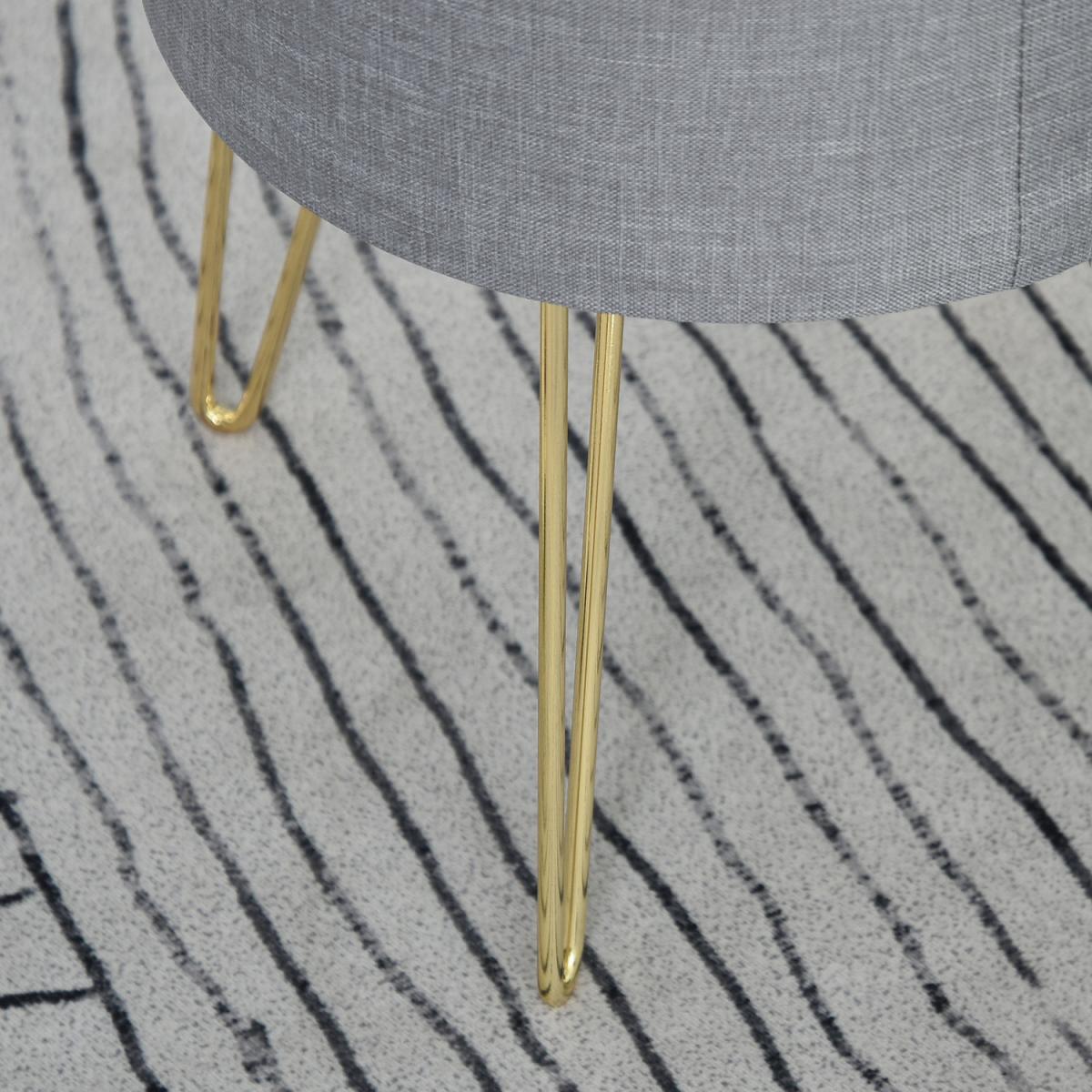 Round Linen Look Storage Ottoman Footstool - Grey – image 8