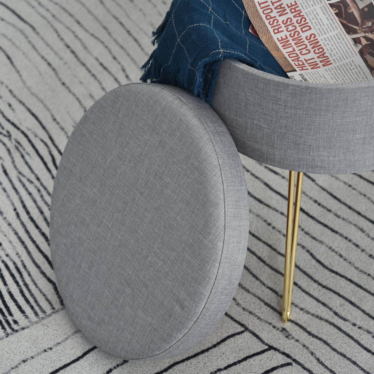 Round Linen Look Storage Ottoman Footstool - Grey – image 9