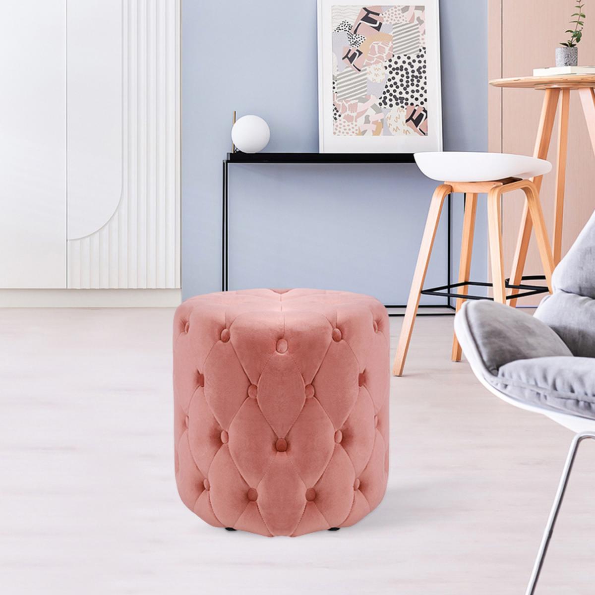 Round Velvet Footrest Footstool - Grey – image 12