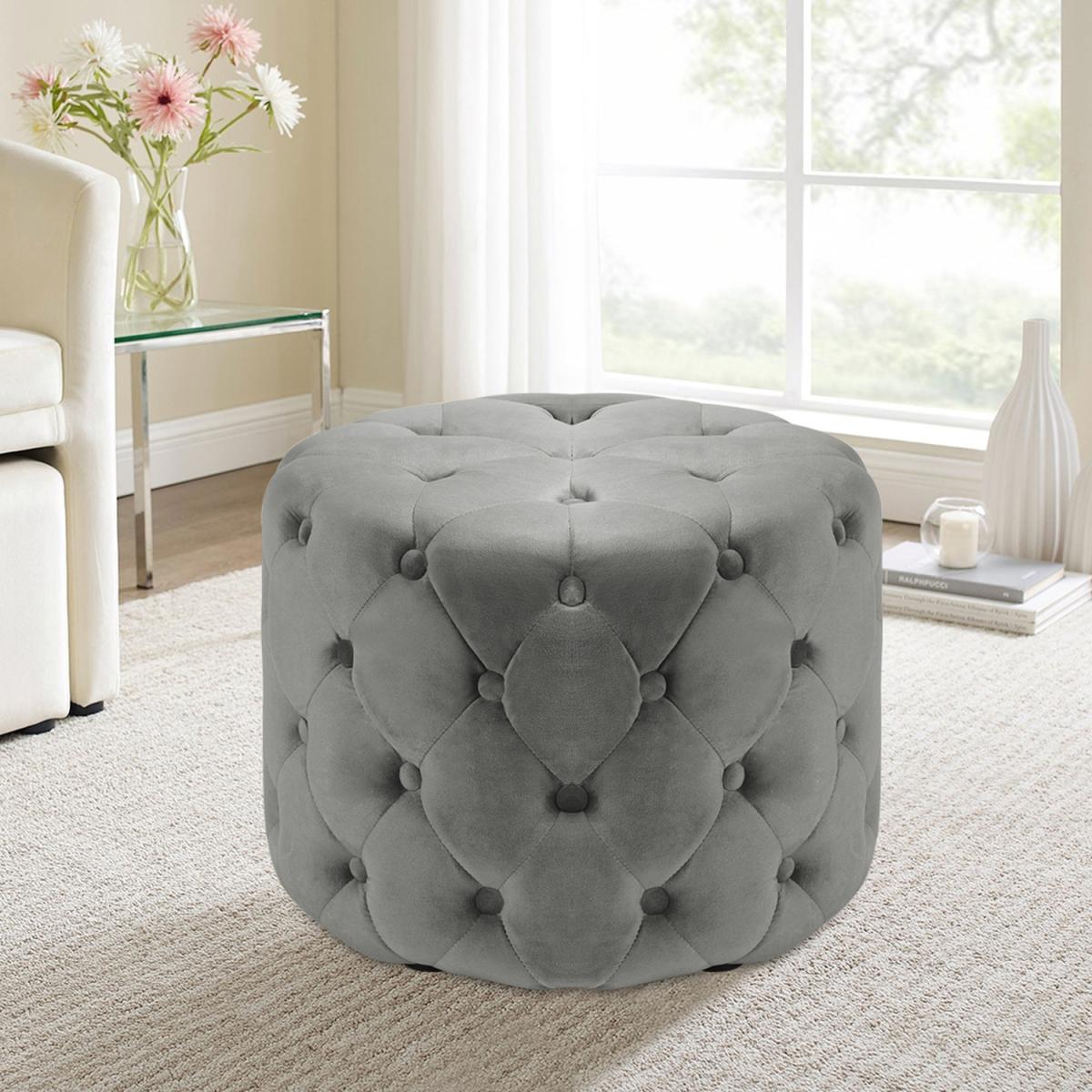 Round Velvet Footrest Footstool - Grey – image 16