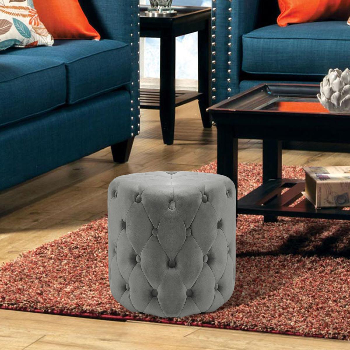 Round Velvet Footrest Footstool - Grey – image 4