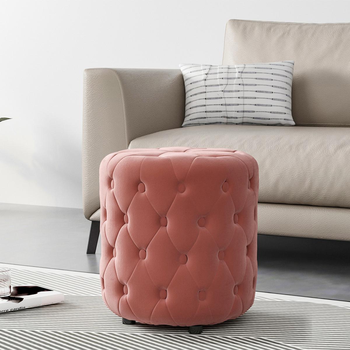 Round Velvet Footrest Footstool - Grey – image 6