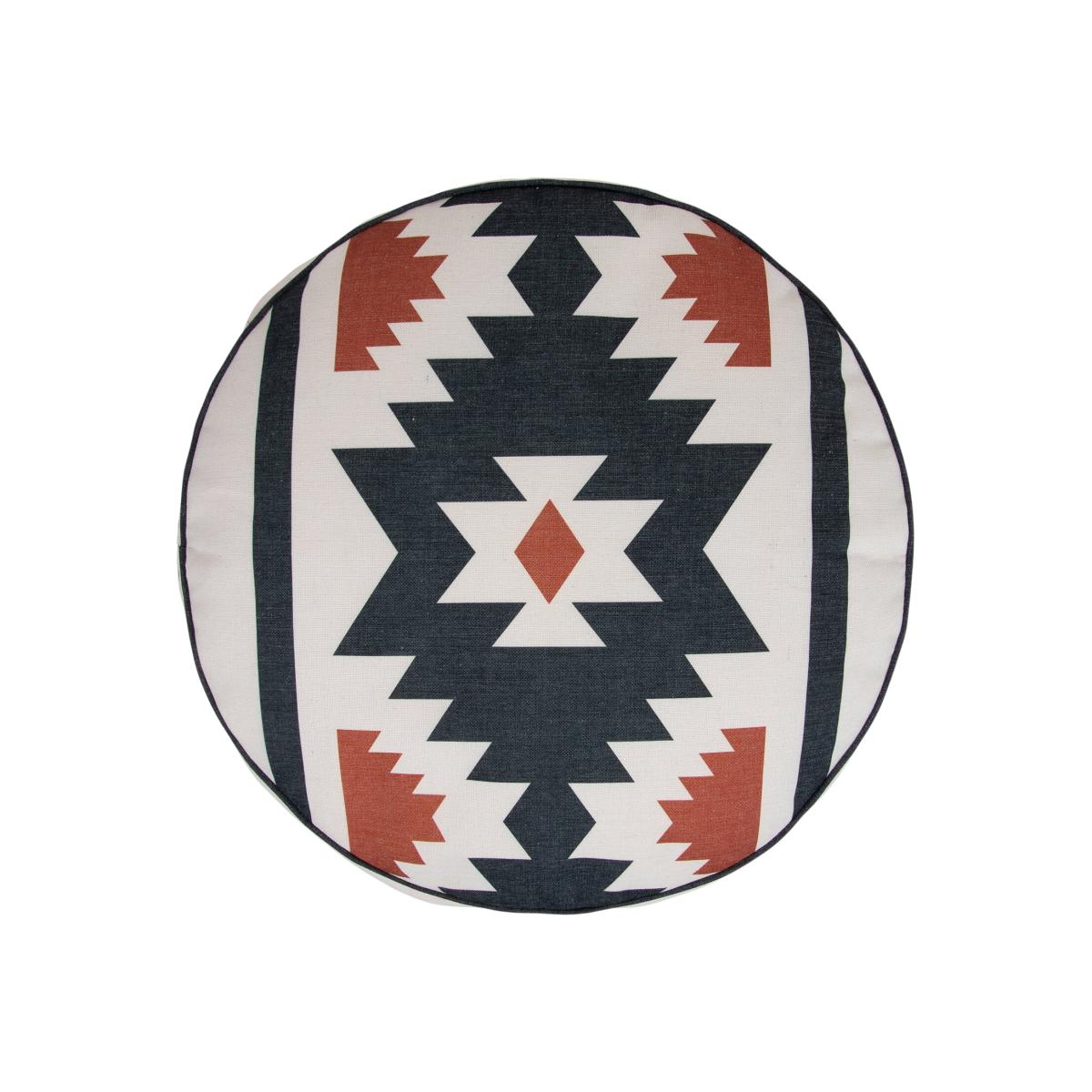 Round Boho Aztec Print Footstool - White – image 1